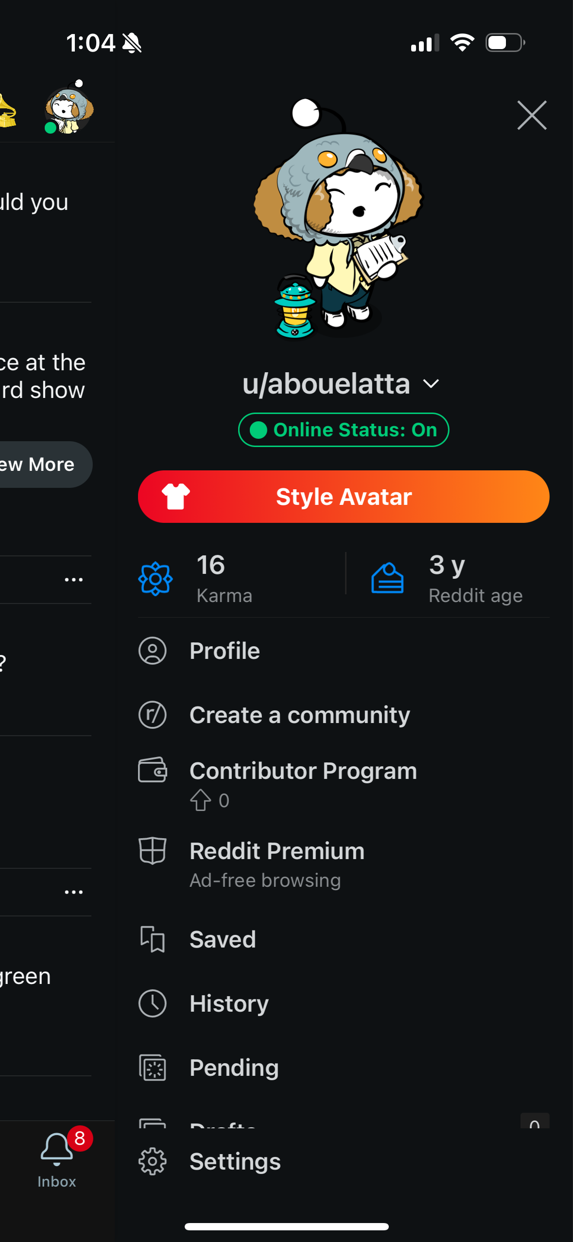 reddit profile screenshot